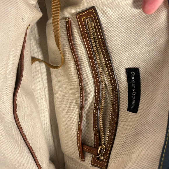 Dooney & Bourke Pebble Grain Leather Satchel Navy Blue Tan Trim Crossbody Purse - Picture 15 of 16